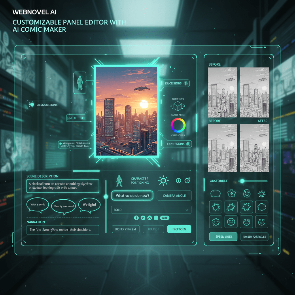 AIマンガメーカーを搭載したカスタマイズ可能なパネルエディタ