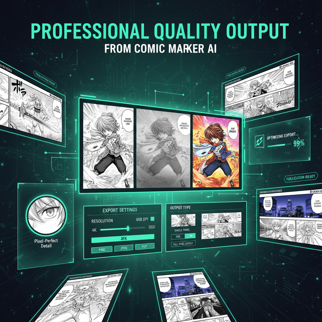 コミックメーカーAIからのプロフェッショナルな品質の出力